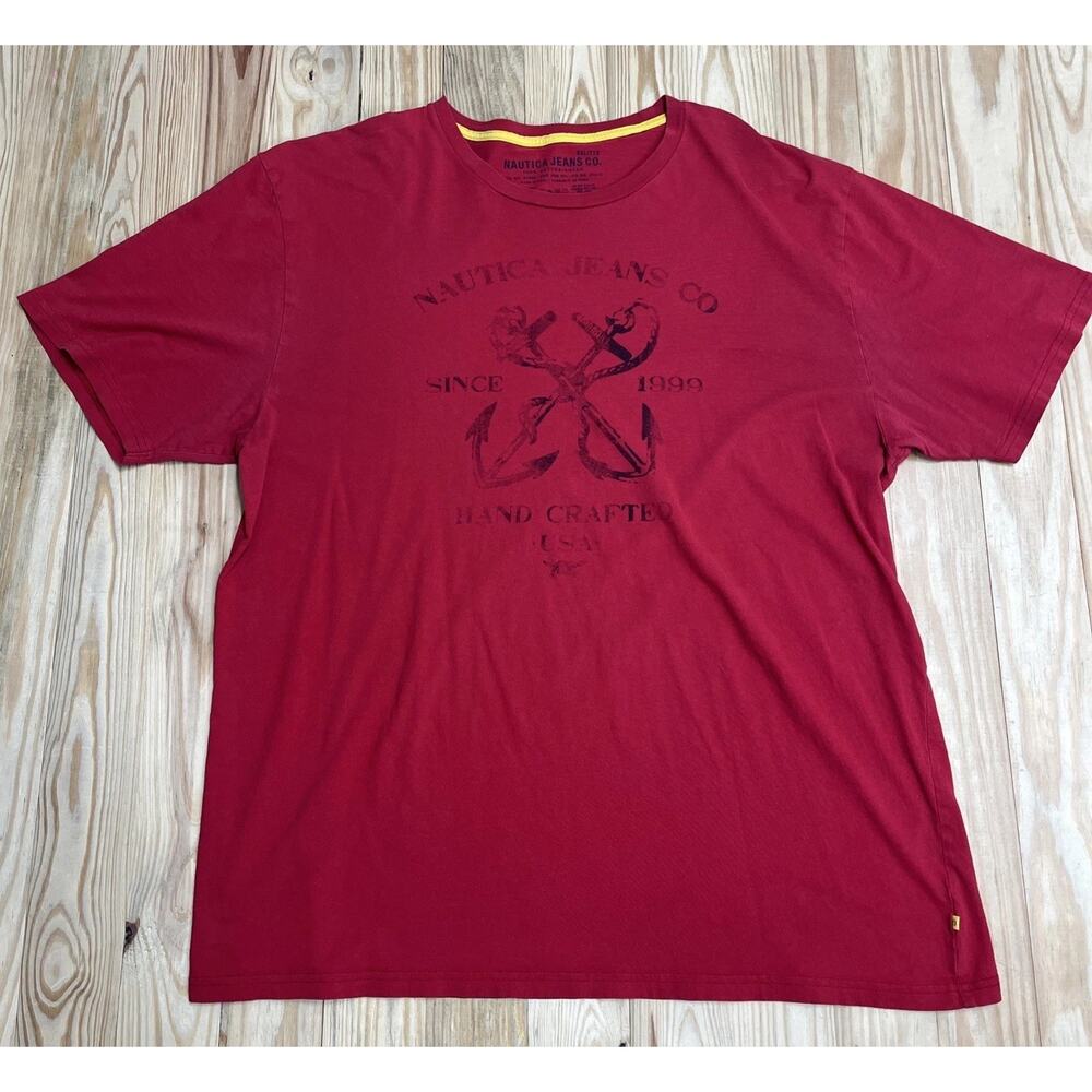 Nautica Shirt Men's XX Large Red Graphic Crew Neck Short Sleeve Stretch